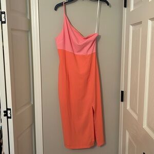 One Shoulder Pink and Orange Dress